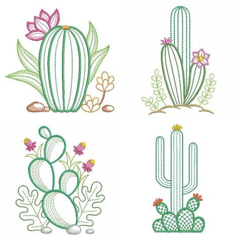 Cactus Patterns Printable, Cactus Embroidery Designs, Cactus Punch Needle, Cactus Embroidery Pattern, Western Projects, Embroidery Cactus, Cactus Flower Painting, Southwestern Embroidery, Cactus Outline