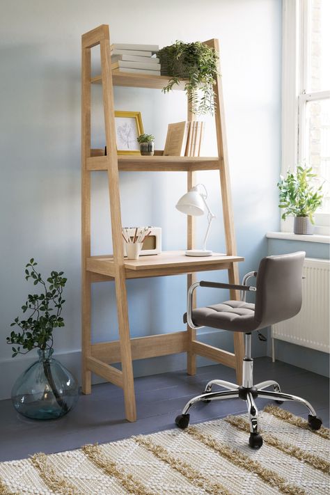 Next Malvern Ladder Desk - Natural White Ladder Bookshelf, Bookcase Plans, Leaning Bookcase, Ladder Desk, Bookcase With Drawers, Bookcase Desk, Desks For Small Spaces, Bookshelf Design, Modern Bookcase