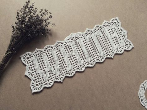 Personalized Crochet Name Doily. Knitted Custom Family Name - Etsy Crochet Name Doily Pattern Free, Crochet Name Doily, Crochet Name, Free Doily Patterns, Personalized Crochet, Crochet Alphabet, Tiny Crochet, Name Frame, Family Wall Art