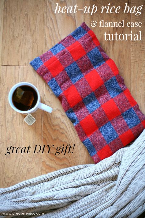 Easy heat-up rice bag and flannel case tutorial! Great DIY gift Rice Warming Bags Diy Heating Pads, Rice Warming Bags Diy, Rice Bag With Removable Cover, How To Make A Rice Bag Heat Pack, Flannel Fabric Projects Diy, Diy Heating Pad Microwavable, Easy Sew Gifts, Heated Pillow, Warming Pillow