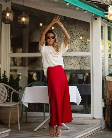 Ladies! Satin skirts in red have just landed on the website ❤️ We have a feeling these are going to be popular and won’t be around for long, so be quick! Shop now on www.martinico.co.uk #satinskirt #satinskirts #redfashion #fashiontrends #fashiontrends #fashionover50 #redoutfit #casualoutfit #dressyoutfit #fashionover40 #fashionover30 #redskirt #redsatin #sussexmums #fashionboutique #independentfashion #styleinspo #styleoftheday #whatiworetoday Red Silk Midi Skirt Outfit, Red And White Skirt Outfit, Red Silk Skirt Outfit, Silky Skirt Outfit, Red Satin Skirt Outfit, Long Red Skirt Outfit, Red Midi Skirt Outfit, Silk Midi Skirt Outfit, Red Maxi Skirt Outfit