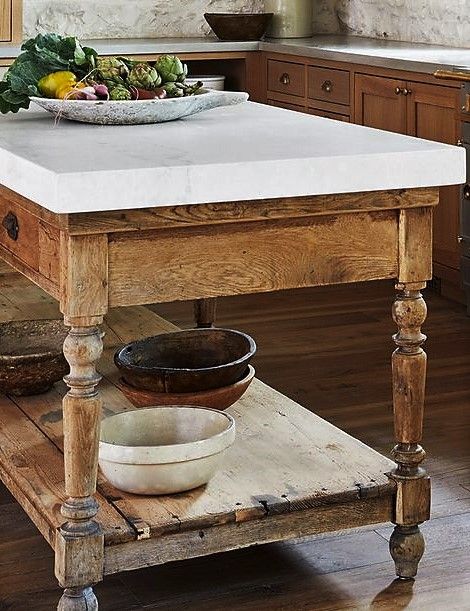 Antique Butcher Block Island, Butcher Block Kitchen Table, Antique Kitchen Decor, Farmhouse Trends, Butcher Block Kitchen, Mediterranean Kitchen, Rustic Kitchen Island, Kitchen Redesign, Wood Furniture Diy