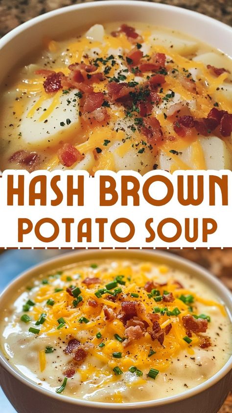 Hash Brown Potato Soup Shredded Potato Soup Crock Pot, Potato Soup Diced Hashbrowns, Easy Potato Soup Hashbrowns, Potato Soup Made With Frozen Hash Brown Potatoes, Easy Crockpot Potato Soup Hashbrowns, Baked Potato Soup Hashbrowns, Potatoes Soup With Hashbrowns, Cheesy Hashbrown Potato Soup, Best Cheesy Potato Soup