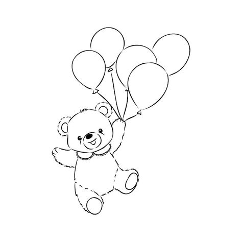 Vector drawing teddy bear isolated on a ... | Premium Vector #Freepik #vector #fun #background #black #line Bear Holding Balloons Drawing, Drawing Teddy Bear, Teddy Bear Drawing, Bear Vector, Bear Drawing, Background Black, Black Line, Vector Drawing, Video Ideas