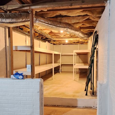 Crawl Space Ideas Storage, Basement Crawl Space Storage Ideas, Finished Crawl Space Ideas, Basement Crawl Space Ideas, Crawl Space Storage Ideas, Crawl Space Organization, Crawl Space Ideas, Painting Basement Walls, Bulkhead Ideas