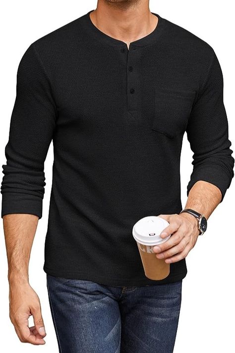 COOFANDY Men's Henley T-Shirts Basic Waffle Pique Pullover T-Shirt with Pocket
#clickandsip #mensfashion #menstshirt #fullsleevetshirt #tshirt #blacktshirt #pocketshirt Waffle Tshirt, Full Sleeve Tshirt, Waffle Shirt, Henley Shirt Men, Mens Henley, Shirts Long Sleeve, Basic Long Sleeve, Henley Shirts, Full Sleeve