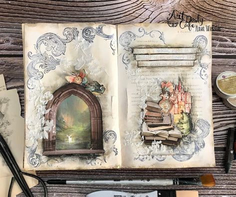 Fantasy Map Making, Handmade Journals Diy, Old Book Crafts, Creating A Bullet Journal, Diy Journal Books, Blog Art, Fairy Tale Books, Mixed Media Journal, Cafe Art