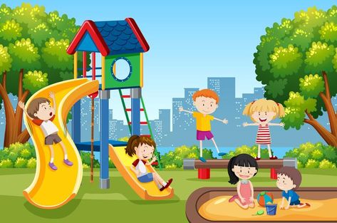 Playground Pictures, Kindergarten Classroom Decor, Picture Composition, School Wall Art, Learning English For Kids, School Murals, Children Park, School Playground, Park Pictures