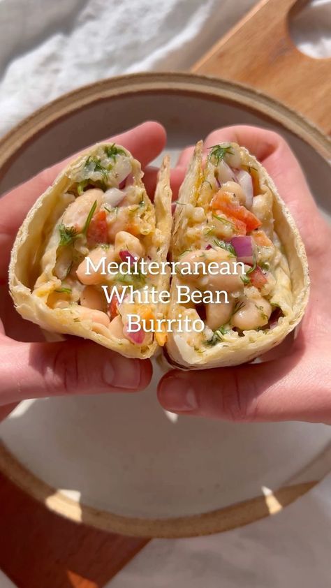 Mediterranean white bean burrito 🌯 This is one of my favorite burrito recipes ever. So easy to make and so flavorful.… | Instagram Burrito Recipes, Daycare Meals, Bean Burrito, Bean Burritos, Plantbased Recipes, Veggie Wraps, Burritos Recipe, White Bean, Red Bell Pepper