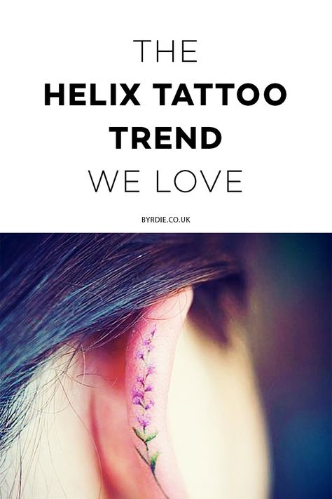 Helix Tattoos For Women, Helix Tattoo Ideas, Helix Tattoo, Inner Ear Tattoo, Tattoos Flowers, Script Tattoos, 22 Tattoo, Flowers Tattoos, 43rd Birthday