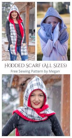 Hooded Scarf Sewing Pattern Free, Hooded Scarf With Pockets Free Pattern, Ideas For Fleece Fabric, Fleece Hat And Scarf Free Pattern, Free Fleece Sock Sewing Pattern, Fleece Sewing Patterns Free, Hoodie Scarf Pattern, Hoodie Scarf Pattern Sewing, Fleece Sewing Ideas