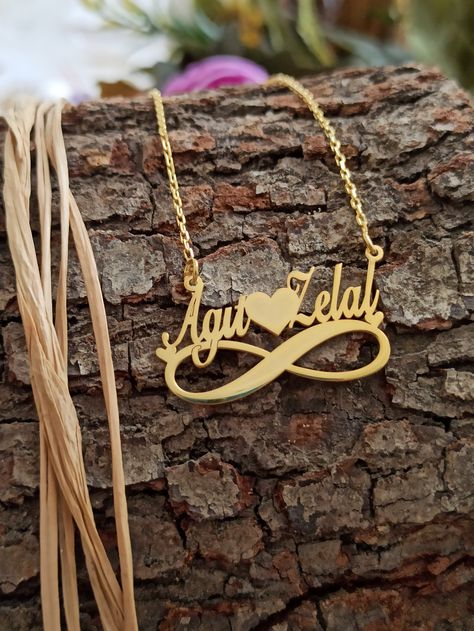 Excited to share the latest addition to my #etsy shop: infinity necklace with two names, infinity necklace, name pendant, personalize necklace,heart name necklace, valentine gift, gift necklace #gold #infinity #women #yes #silver #personalizedsilver #personalizedjewelry #personalizeinfinite #namesilver https://etsy.me/2Ac5vba Name Pandent With Chain Gold, Chain Name Design, Mangalsutra With Name, Couple Name Pendant Design, Name Mangalsutra Designs Gold, Name Chain Gold Design, Name Pendent Designs, Gold Name Pendant Designs, Name Pendant Design