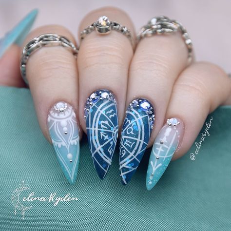 Nails by Celina Rydén’s Instagram post: “🌙 Doing “Hippieshakenails” on myself! 😱 You asked and this is the result - doing my own nails in true @hippiehippieshake style! 👌🏻 This is…” Runic Nail Art, Celina Ryden Nails, Nordic Nails, Viking Nails, Doing My Own Nails, Norse Runes, Nordic Design, Fun Nails, Nail Ideas