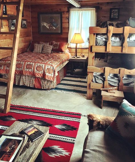 Paige Murray on Instagram: Bunkhouse Cowboy Bunkhouse, Bunkhouse Ideas, Hunting Shack, Primitive Cabin, Lake Cabin, House Cabin, Cabin Interiors, Lake Cabins, Tiny House Cabin