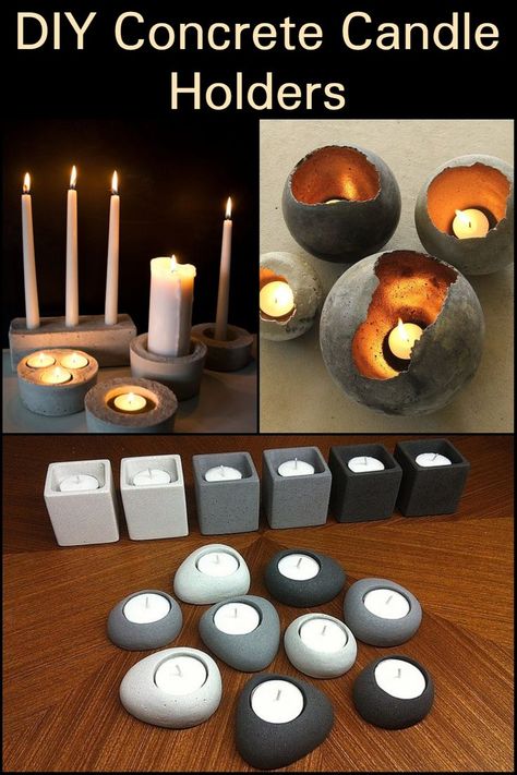 You can make these concrete candle holders using any container which can already be found in your home; empty juice jugs, soda bottles, lotion container, etc! Cement Tea Light Holders Diy, Diy Concrete Light, Diy Concrete Candle, Diy Cement Candle Holders, Concrete Candle Holders Diy, Candle Holders Diy, Hypertufa Planters, Cement Candle Holders, Concrete Containers