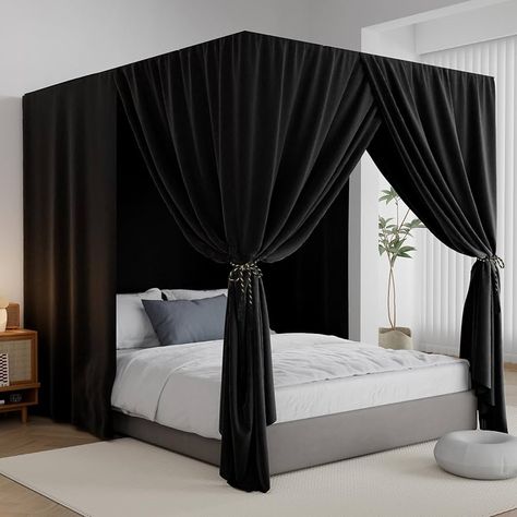 Amazon.com: CFFNCH Black Canopy Bed Curtains - 4 Corner Post Bed Curtains King Lightproof Drapes Bed Canopy Curtain with Tie Backs for Adults & Girls Bedroom Decoration(Black,King) : Home & Kitchen Black Canopy Bed Curtains, Black Canopy Bed, Adult Bedroom Decor, Princess Canopy Bed, Princess Canopy, Post Bed, Canopy Bed Curtains, Canopy Curtains, Adult Bedroom