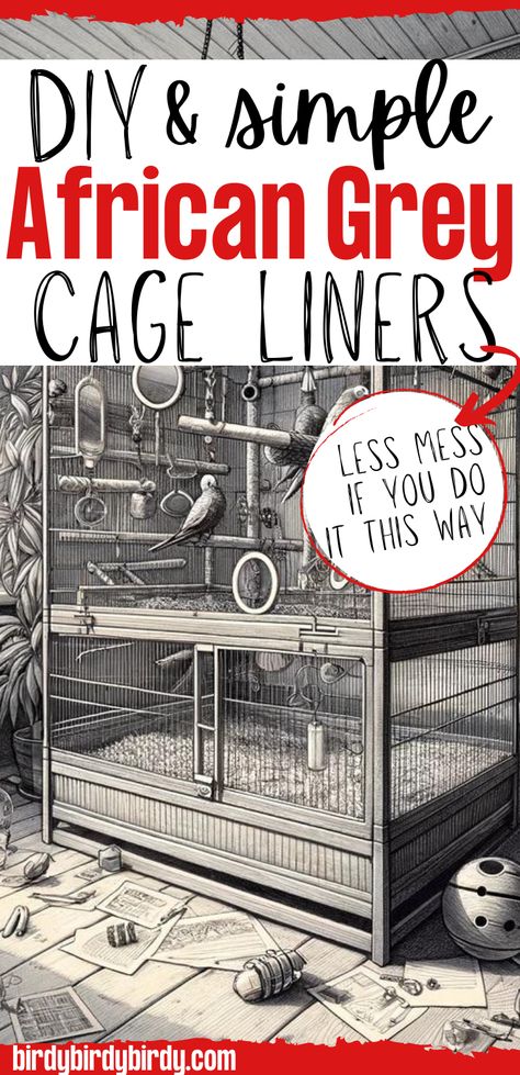 a sketch of a large parrot cage with african greys and toys with the text DIY and Simple African Grey Cage Liners Grey Parrot Cage, Large Parrot Cage, Parrot Diet, Large Bird Cages, Grey Parrot, Parrot Cage, African Grey Parrot, African Grey, Bird Cages