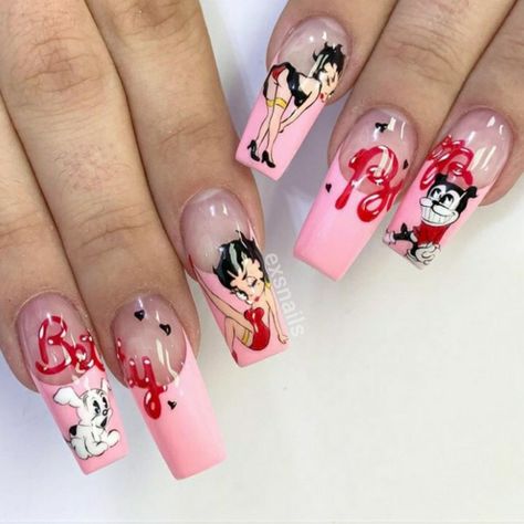 Steamboat Willie Nails, Nagellack Trends, Workout Beginner, September Nails, Vintage Nails, Cherry Nails, Edgy Nails, White Acrylic Nails, Really Cute Nails