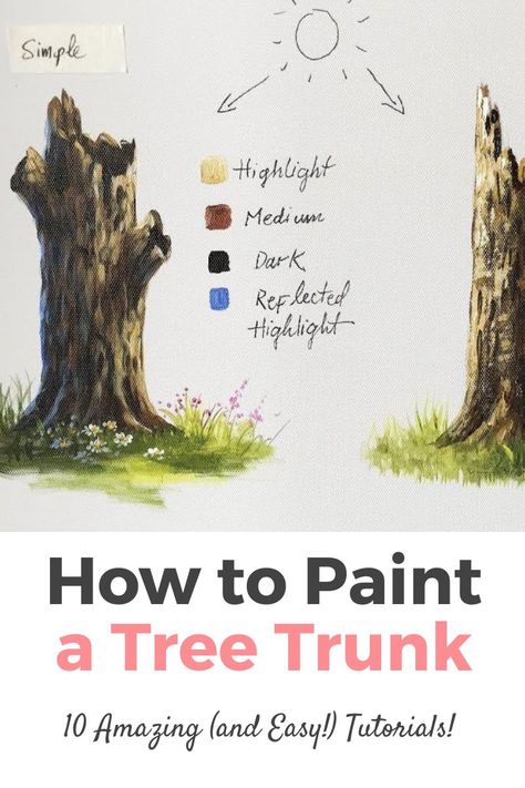 Tree Trunk Painting, Church Mural, Paint A Tree, Tree Painting Easy, Watercolour Techniques, Acryl Painting, Painted Trunk, Tree Painting Canvas, Journal Therapy