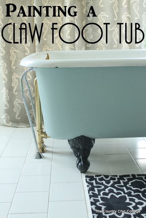 Painting Cast Iron Tub, Paint Cast Iron Tub, Refinished Tub, Painting A Clawfoot Tub, Tub Paint, Clawfoot Tub Bathroom, Claw Tubs, Bathroom Painting, Cast Iron Decor