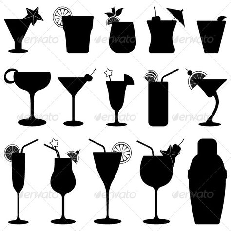 Cocktail Drink Fruit Juice Silhouette - GraphicRiver Item for Sale Cocktail Silhouette, Fruit Silhouette, Juice Illustration, Cafe Artwork, Drinks Art, Party Silhouette, Mocktail Drinks, Cocktail Fruit, Cocktails Vector