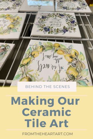 Many people have ask about our tiles and our process….things like Do we use a kiln to apply the artwork to the tile? Or is it decopauged on? Will the design come off? Did you paint all these by hand? Can I use it as a trivet?…. So I'm going to take you behind the scenes today & share more about the process! Welcome Tiles Design, Tile Crafts Ideas Ceramic Diy, Painting On Tiles Art, Drawing On Tiles, How To Paint On Tiles, Painting Ceramic Tiles Crafts, Painting On Tiles Ceramics, Ceramic Tile Projects, Painting On Ceramic Tiles