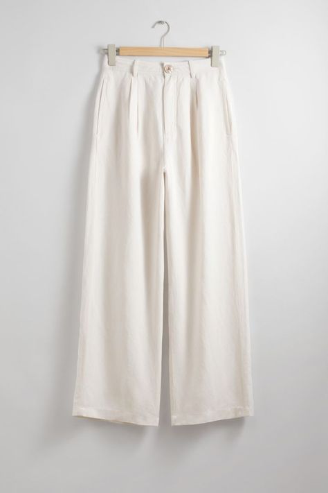 Relaxed Breezy Trousers - High waist - Regular length - Cream - Ladies | H&M GB 4 Tights Fashion, Jumpsuit And Blazer, Knit Outerwear, Swimwear Shorts, Clothing Essentials, Fashion Story, High Waisted Trousers, Lingerie Fashion, Scarf Hairstyles