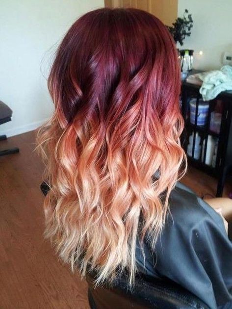 Red To Blonde Ombre Hair, Ombre Hair Red, Ombre Hair Style, Blonde Ombre Hair, Red And Blonde, Best Ombre Hair, Underlights Hair, Red Ombre Hair, Short Red Hair