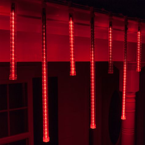 Mix red and green lights for a festive mesmerizing Christmas display! Red Grey Wedding, Cascading Lights, Disco Lighting, Your Annoying, Roof Top Garden, Icicle Christmas Lights, Cascade Lights, Rain Lights, Green Lights