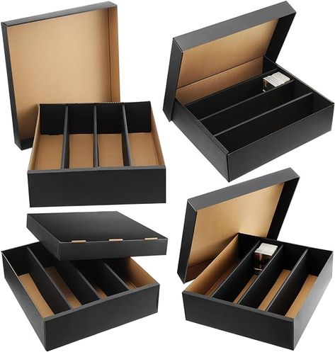 Amazon.com: PerKoop 4 Pack Trading Card Storage Box 3200 Count Box Cardboard Card Black Storage Card Organizer Box with Dividers for Top Loaders Soccer Baseball Trading Gaming Sports Cards Collecting : Toys & Games Trading Card Storage Boxes, Cardboard Organizer, Trading Card Storage, Kallax Shelf, Black Storage, Trading Card Box, Corrugated Paper, Top Loaders, Card Organizer