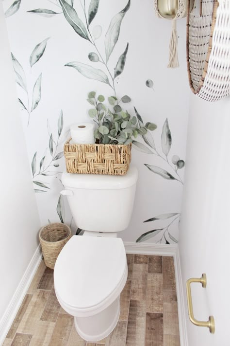 All Star Challenge: The Final Reveal- WE WON! - Newbuild Newlyweds Small Powder Room Decor, Small Half Bathroom, Wall Blush, Bathroom Wallpaper Ideas, Small Bathroom Wallpaper, Flip Ideas, Toilet Room Decor, House Flip, Powder Room Wallpaper