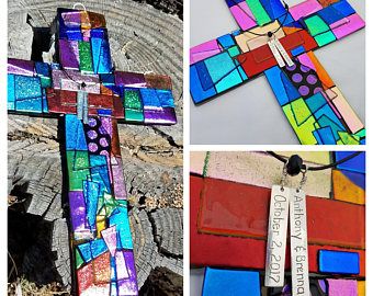 Large Personalized Dichroic Glass Cross Wall Hanging, Large Mosaic Fused Glass Cross Art, Wedding Cross Baptism Confirmation Gift Home Decor Glass Cross Art, Candy Wall, Cross Wall Hanging, Cross Wall Art, Glass Plaques, Glass Cross, Mosaic Crosses, Wedding Cross, Cross Wall