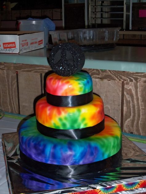 Tie Dye Birthday Cake, Vw Cake, Tye Dye Cake, Hippie Cake, Rainbow Inspiration, Airbrush Cake, Tie Dye Birthday, 21st Party, 3d Cakes