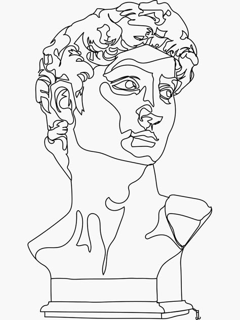 "Michelangelo's David, Greek Statue - One Line Drawing" Sticker by jordaneastwood1 | Redbubble One Line Drawing Ideas, Outlined Drawings, White Line Art, Classic Art Line Drawing, Line Art Stickers, Greek Aesthetic Drawing, Statue Art Drawing, David Drawing, Statue Outline