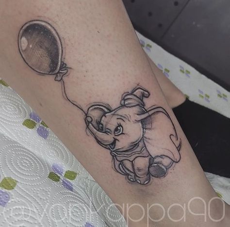 Cute Dumbo Tattoo, Disney Dumbo Tattoo, Eeyore Tattoo, Dumbo Tattoo, Baddie Tats, Tattoos Disney, Pokemon Tattoos, Balloon Tattoo, Tattoo Disney