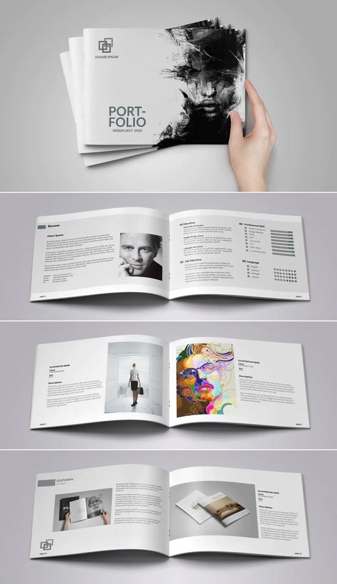 Creative Portfolio Cover Page, Painting Portfolio Layout, Portfolio Print Design, Graphic Designer Portfolio Pdf, Brochure Design Creative Graphics, Portfolio Design Ideas Art, Portfolio Ideas Design, Graphic Designer Portfolio Layout, Portfolio Design Creative