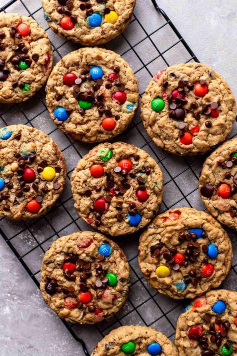 Chewy Monster Cookies - Eats Delightful Thick Monster Cookies, Monster Halloween Cookies, Best Monster Cookies Recipe, Moster Cookies, Peanut Butter Monster Cookies, Christmas Monster Cookies, Best Monster Cookies, Chewy Monster Cookies, Monster Cookies Recipe