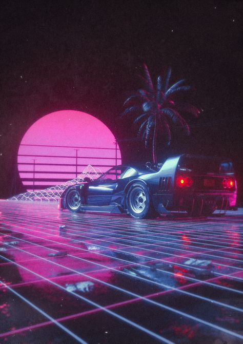 Clean Wallpaper, Retro Synthwave, Synthwave Aesthetic, Synthwave Art, Neon Car, Popup Store, Neon Photography, Vaporwave Wallpaper, White Ferrari