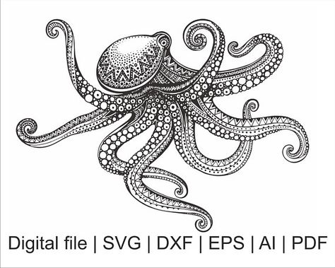 Mandala svg, Zentangle svg, Octopus svg, Octopus silhouette, Animal mandala, Mandala octopus zentang Mandala Octopus, Octopus Silhouette, Octopus Svg, Octopus Graphic, Fish Embroidery, Octopus Drawing, Octopus Illustration, Tattoo Coloring Book, Octopus Tattoo Design