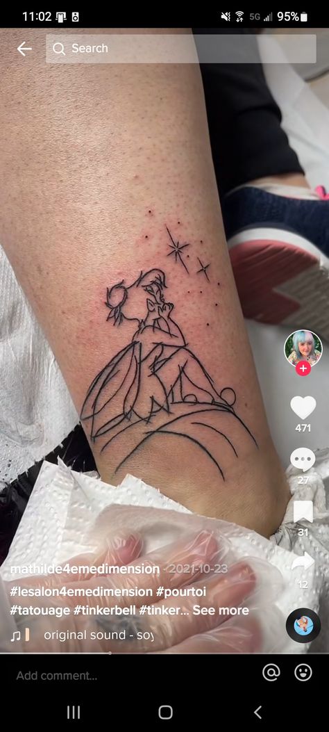 Tattoo Ideas Tinkerbell, Tinker Bell Tattoos For Women, Tinkerbell Tattoo Sassy, Simple Tinkerbell Tattoo, Tinkerbell Wings Tattoo, Tinker Bell Tattoos, Disney Tattoos Cinderella, Tinkerbell Tattoo Ideas, Tinkerbell Drawing