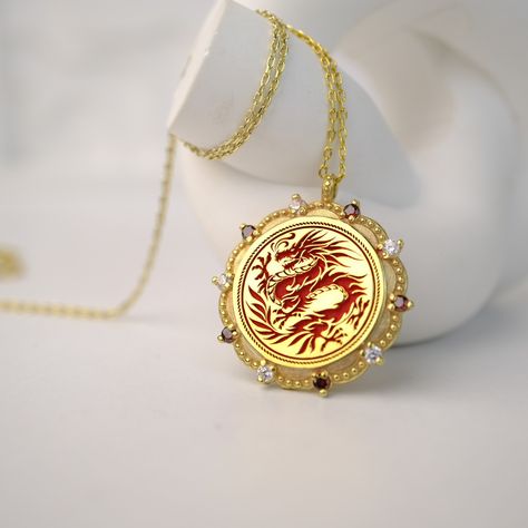 14K Solid Gold Unique Chinese Dragon Necklace with Personalized Stones - Custom Gift Idea #goldnecklace #necklace #dragon #dragonnecklace #chinese #chinesejewelry #chinesenewyear #stone Necklace Dragon, Chinese Jewelry, Dragon Necklace, June 17, Chinese Dragon, Clothes Ideas, Chinese New Year, Customized Gifts, Solid Gold