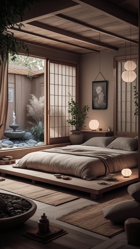 Japanese Bedroom Design: 15 Essential Elements for Tranquility Asian Aesthetic Home Decor, Japan Aesthetic House Interior, Japanese Style Modern House, Japan Interior Design Bedroom, Asian Home Aesthetic, Japanese House Modern Interior, Japanese Zen Interior Design, Tatami Bedroom Design, Japan Room Aesthetic