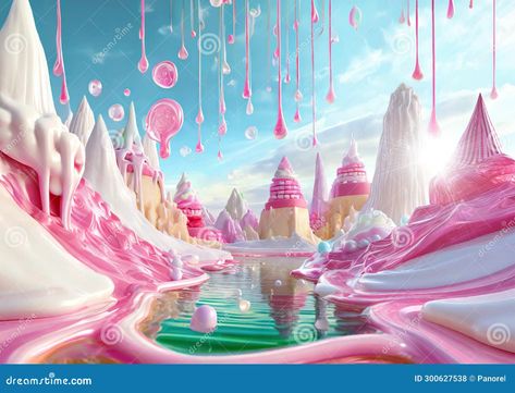 Candy World Landscape of Jelly, Ice Cream and Cupcakes. Stock Illustration - Illustration of magic, birthday: 300627538 Fairy Tale Landscape, Tooth Illustration, Jelly Cupcakes, Ice Cream World, Jelly Ice Cream, Vector Illustration Character, Candy World, Magic Birthday, World Landscape