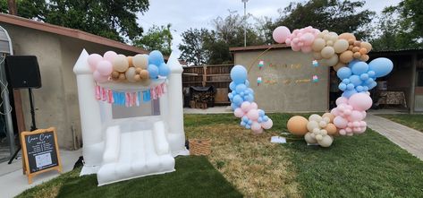 Gender reveal party ideas, modern bounce house, balloon arch Modern Bounce House, Gender Reveal Party Ideas, Reveal Party Ideas, Bounce House, Reveal Party, Reveal Parties, Balloon Arch, Gender Reveal Party, Gender Reveal