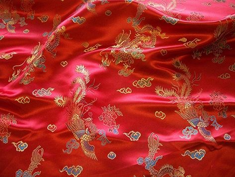 Red Chinese Dragon, Material Crafts, Chinese Fabric, Colors Of Fire, Chinese Embroidered, Short Long Dresses, Chinese Aesthetic, Chinese Silk, Dragon Print