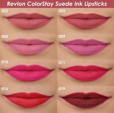 Revlon ColorStay Suede Ink Lipstick Swatches | Read my review of these new drugstore lipsticks! | Slashed Beauty Drugstore Red Lipstick Swatches, Perfect Pink Lipstick Drugstore, Labial Revlon Satin Ink, Revlon Colorstay Suede Ink, Revlon Lustrous Lipstick Swatch, Colorstay Lipstick, Revlon Colorstay Ultimate Suede Lipstick Swatches, Revlon Colorstay Lipstick, Best Long Lasting Lipstick