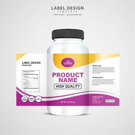 Bottle label, package template design, l... | Premium Vector #Freepik #vector #medicine-label #bottle-design #juice-packaging #bottle-label Medical Box Packaging Design, Bottle Sticker Design, Cream Label Design, Label Sticker Design, Creative Label Design, Mock Up Design, Catalogue Design Templates, Syrup Labels, Cream Photography