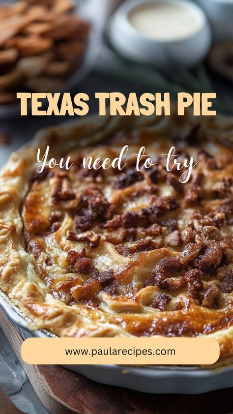 Everything You Love in One Bite! 🥧✨ This Texas Trash Pie combines sweet, salty, and crunchy for the most over-the-top dessert experience. It’s pie magic! 😍🔥 #PiePerfection #TexasDessertMagic #SweetMeetsSalty #PecanLove #CaramelDreams #SouthernDesserts #IndulgeInPie #ChocolateBliss #DessertCravings #PieTime Texas Trash Pie Recipe Taste Of Home, Easy Dessert Pie, Toll House Pie Recipe, Desserts Made With Pie Crust, Texas Yum Yum Pie, Texas Trash Cookies, Texas Dump Pie, Easy Unique Pie Recipes, Dump Pie Recipes