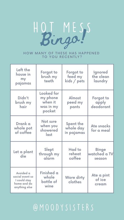 Are you a hot mess? Fill out this hilarious bingo card to find out! Share on your Instagram Story. . . #funny #hotmess #bingo #mombingo #moodyhumor Bingo Instagram Story, Tiktok Bingo, Instagram Story Funny, Couple Bingo, Bingo Questions, Personality Bingo, Bride Bingo, Birthday Bingo, Funny Bingo