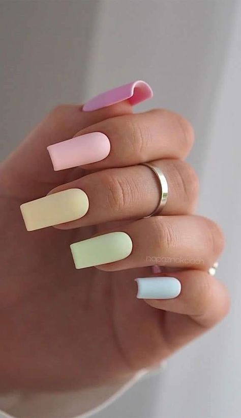 Pastel Easter Nails, Pastel Color Nails, Nails Acrylic Spring, Nails Acrylic Ideas, Easter Nail Ideas, Gel Nails Short, Y2k Acrylic, Simple Spring Nails, Pastel Nails Designs